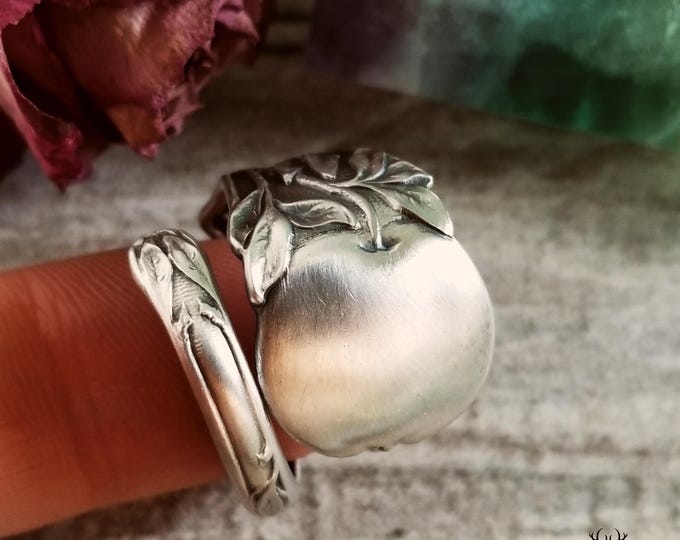 Sterling Apple Ring, Handmade Orchard Ring, Art Nouveau Fruit Ring, Silver Fruit Ring, Unique Botanical Jewelry, Nature Inspired Ring, 2053