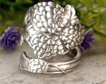 Sterling Raspberries Ring, Sterling Silver Berries Ring, Vintage Berry Ring, Art Nouveau Sterling Berry Bloom Ring, Berry Spoon Ring, 1480