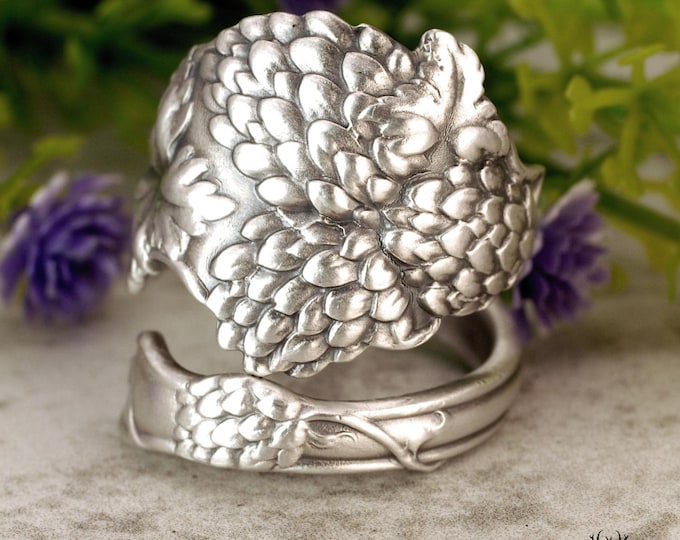 Sterling Raspberries Ring, Sterling Silver Berries Ring, Vintage Berry Ring, Art Nouveau Sterling Berry Bloom Ring, Berry Spoon Ring, 1480