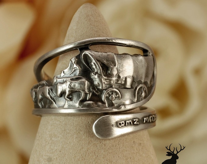 Wagon Train Wrap Ring, Sterling Pioneer Ring, Antique Sterling Silver Spoon Ring, Small Handmade Ring, Vintage Ring, Antique Ring, 2367