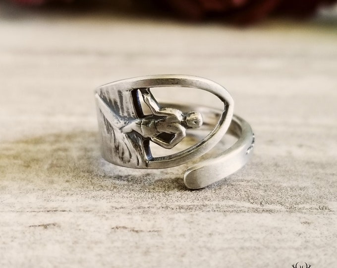 Petite Surfer Sterling Silver Ring, Unique Vintage Hawaii Ring, Handmade Art Nouveau Sterling Sports Ring, Hawaiian Jewelry, 1939