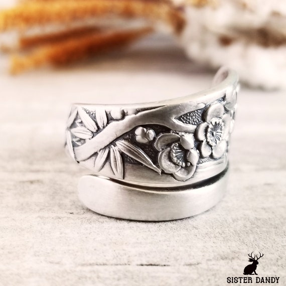 Sterling Sakura Ring, Japanese Cherry Blossom Ring, Flower Ring