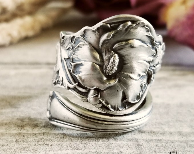 Elegant Wild Rose Ring, Sterling Silver Antique Rose Ring, Sterling Wild Flower Ring, Vintage Rosa Canina Ring, Vintage Silver Jewelry, 1921