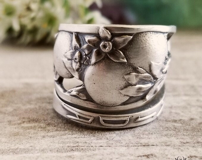 Handmade Orange Ring, Vintage Citrus Orange Ring, Oranges Sterling Silver Ring, Art Nouveau Sterling Floral Ring, Unique Fruit Ring, 897E
