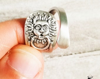 Victorian Lion Sterling Spoon Ring, Sterling Silver Lion Ring, Silver Animal Ring, Stylized Lion Silver Ring, Boho Lion Sterling Ring, 1005