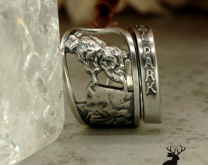 Mountain Goat Sterling Wrap Ring, Glacier National Park Silver Ring, Sterling Silver Ram Ring, Goat Ring, Rocky Mountain Spoon Ring, 2288