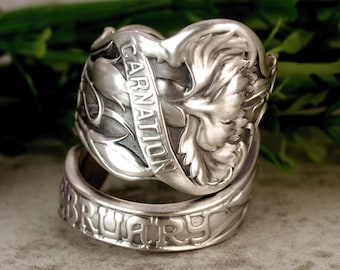 Pisces Zodiac Silver Wrap Ring, Sterling Silver February Carnation Ring, Pisces Astrological Silver Ring, Vintage Astrology Spoon Ring, 2252