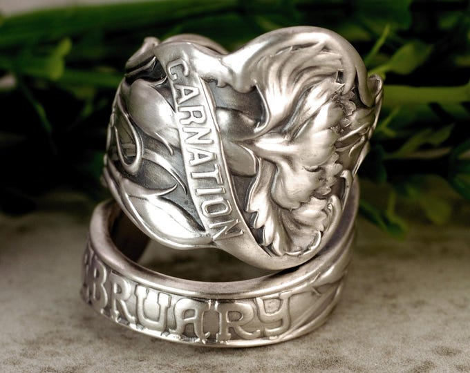 Pisces Zodiac Silver Wrap Ring, Sterling Silver February Carnation Ring, Pisces Astrological Silver Ring, Vintage Astrology Spoon Ring, 2252