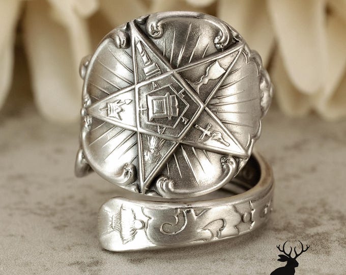 Sterling OES Wrap Ring, Order of the Eastern Star Spiral Ring, Vintage Masonic Ring, Rare Ruth Spoon Ring, Antique OES Spoon Ring, 1554B