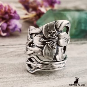 Art Nouveau Lily Ring, Silver Lily Spoon Ring, Vintage Spoon Ring, Vintage Flower Jewelry, Sterling Silver Spoon Ring, Floral Ring, 1823