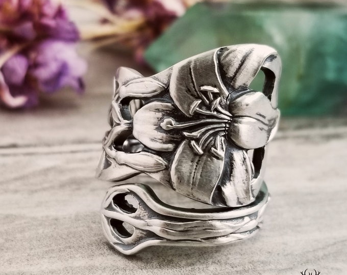 Art Nouveau Lily Ring, Silver Lily Spoon Ring, Vintage Spoon Ring, Vintage Flower Jewelry, Sterling Silver Spoon Ring, Floral Ring, 1823