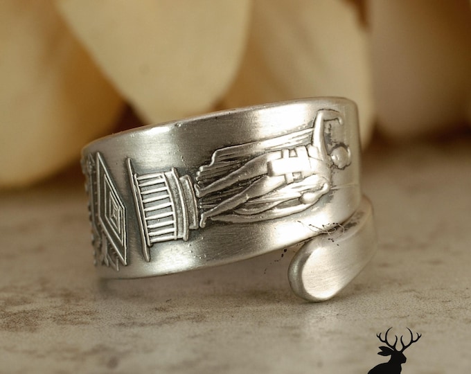 Sterling King Kamehameha Ring, Sterling Silver Hawaii Wrap Ring, Vintage Tropical Ring, Sterling Island Ring, Hawaiian Spoon Ring, 2388