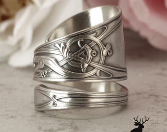 Wide Norse Dragon Ring, Scandinavian Serpent Ring, Vintage Norse Ring, Antique Silver Viking Jewelry, Norwegian 830 Silver Spoon Ring, 2147B