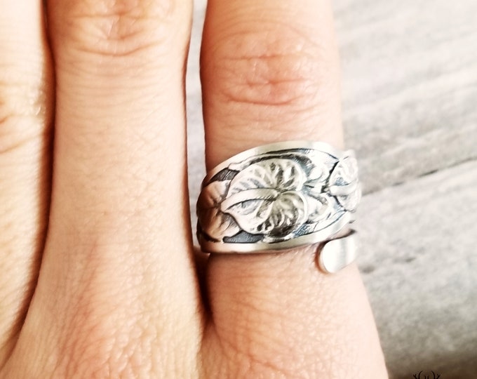 Anthurium Flower Ring, Hawaii Spoon Ring, Sterling Silver Beach Ring, Vintage Jewelry Gift, Gift for Her, Unique Nature Jewelry, 544