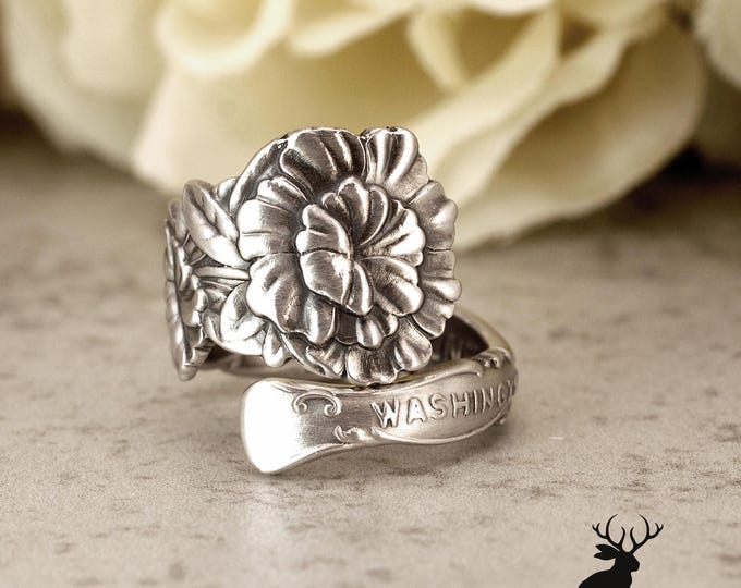 Stunning Wild Flower Bloom Ring, Sterling Washington State Ring, Spring Blossom Ring, Art Nouveau Sterling Silver Botanical Spoon Ring, 2461
