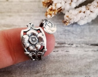 Dainty Wild Rose Sterling Wrap Ring, Antique Spiral Ring, Vintage Floral Ring, Vintage Jewelry, Unique Sterling Silver Spoon Ring, 391