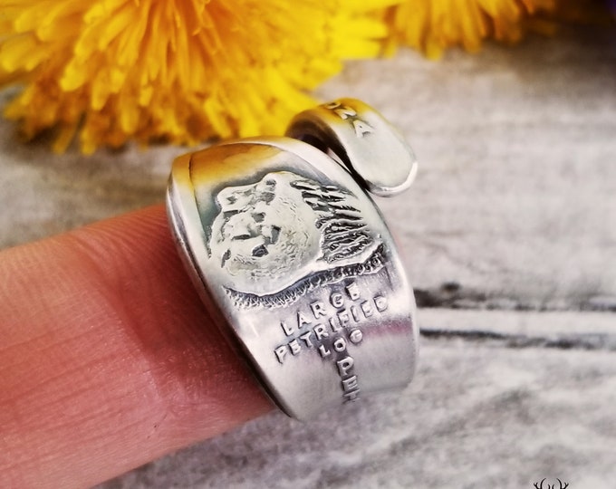 Petrified Forest Arizona Sterling Ring, Sterling Wrap Ring, Souvenir Ring, Vintage Spoon Ring, Canyon Ring, Sterling Arizona Ring, 1718