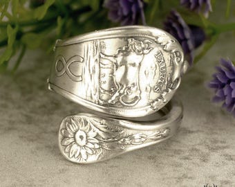 Taurus Zodiac Silver Bull Ring, Sterling Silver Ring, Dainty Zodiac Ring, Taurus Silver Spoon Ring, Silver Astrology Wrapping Ring, 769B