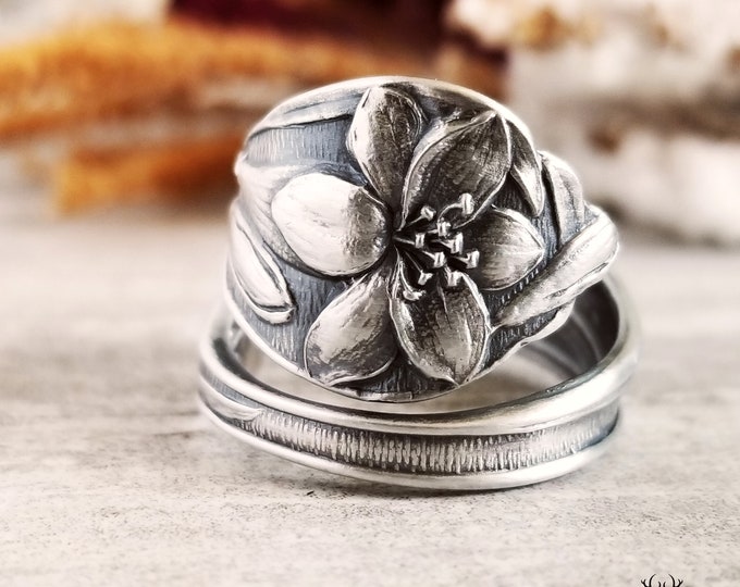 Sterling Silver Bloom Wrap Ring, Vintage Wildflower Ring, Vintage Bloom Ring, Silver Spoon Ring, Floral Ring Gift, Antique Flower Ring, 212