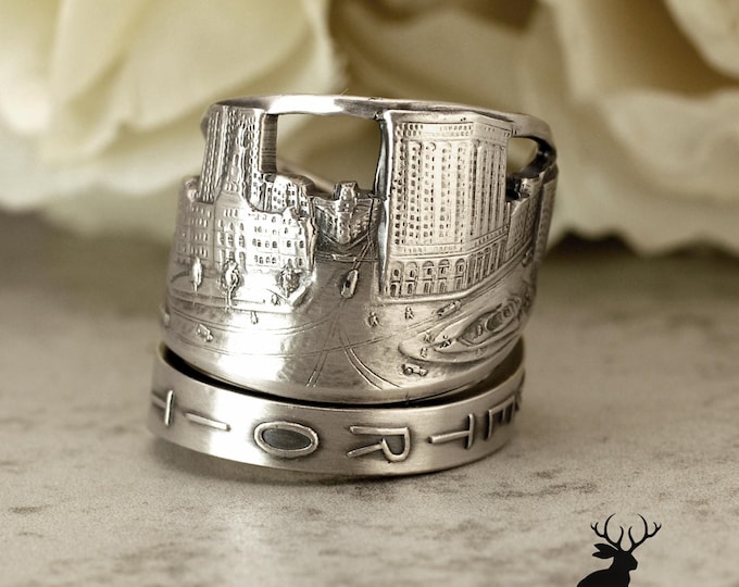 Historic Detroit Ring, Sterling Silver Campus Martius Ring, Detroit Souvenir Ring, Michigan Ring, Sterling Silver Souvenir Spoon Ring, 2438