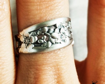 Dainty Forget-Me-Not Flower Ring, Forget-Me-Not Jewelry, Art Nouveau Style Wrap Ring, Flower Bridal Spoon Ring, Bridesmaid Floral, 1006A