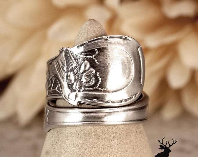 Good Luck Ring, Vintage Lucky Sterling Ring, Shamrock Souvenir Ring, Antique Wishbone Wrap Ring, Wishbone Sterling Spoon Ring, 2425