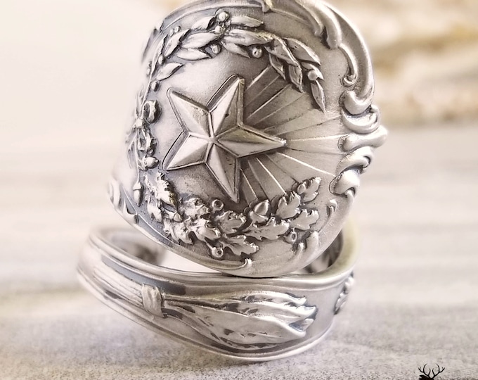 Texas State Ring, Sterling Texas Steer Ring, Sterling Spoon Ring, Lone Star State Ring, Southwest Ring, Vintage Sovenir Spoon Ring, 1197