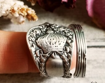 Sterling Silver Crown Ring, Handmade Silver Royalty Ring, Sterling Silver Spoon Ring, Gift for Her, Gift for Him, King and Queen Ring, 2020