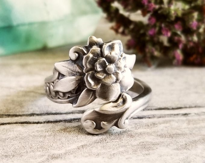 Handmade Columbine Bloom Ring, Art Noveau Silver Aquilegia Ring, Vintage Columbine Floral Spoon Jewelry, Sterling Silver Spoon Ring, 730