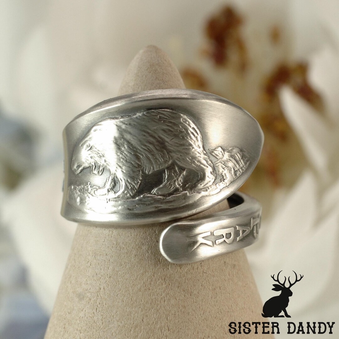 Yellowstone National Park Bear Ring, Sterling Silver Grizzly Ring