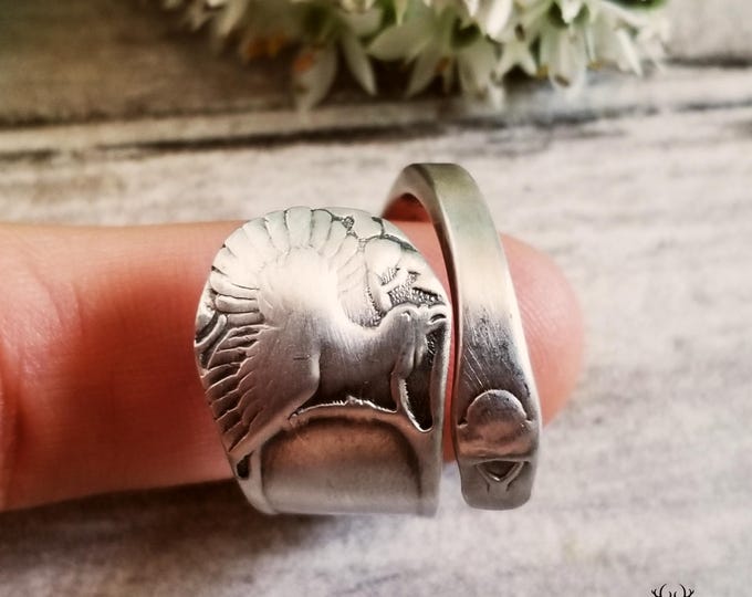 Sterling Gobbler Ring, Turkey Bird Ring, Sterling Tom Bird Ring, Antique Farm Animal Ring, Vintage Sterling Silver Holiday Bird Ring, 2097
