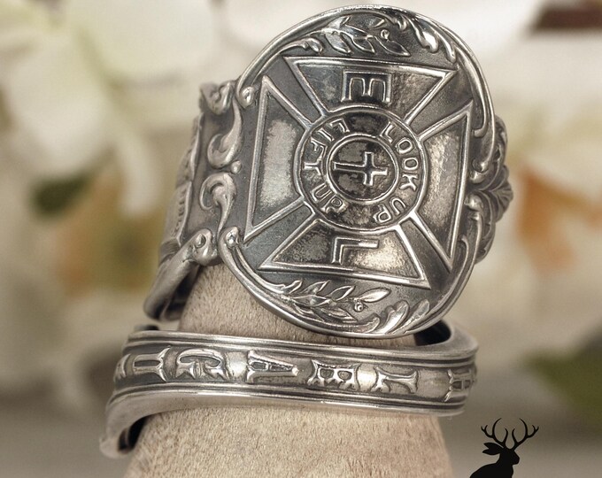 1889 Epworth League Methodist Ring, Historical Christian Ring, Missionary Society Gift, Sterling Silver Look Up Lift Up Spoon Ring, 2298