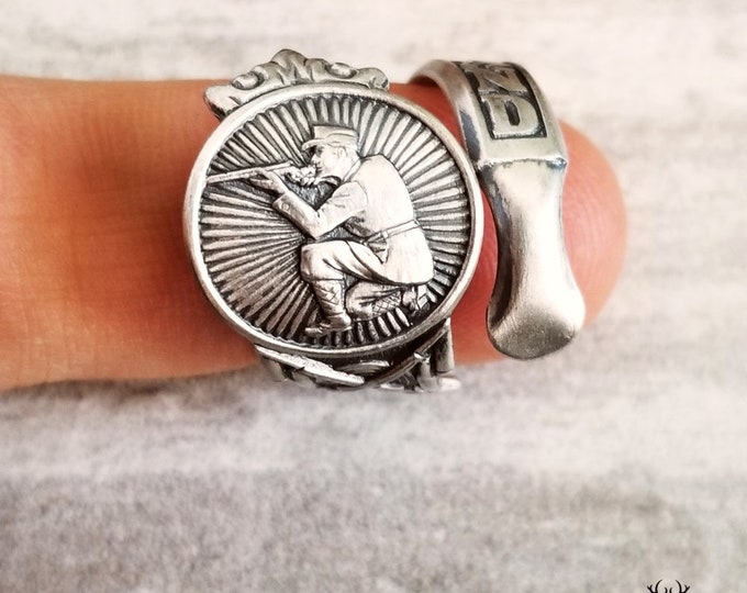 Military Ring, Target Practice Ring, Marksmanship Ring, Verg Ditt Land Ring, Sterling Silver Spoon Ring, Unique Jewelry Gift, 1252