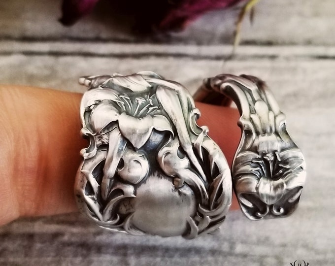 Lily Sterling Wrap Ring, Spring Birth Flower Ring, Vintage Floral Ring, Lilies Jewelry, Sterling Spoon Ring, Minimal Flower Ring, 744B