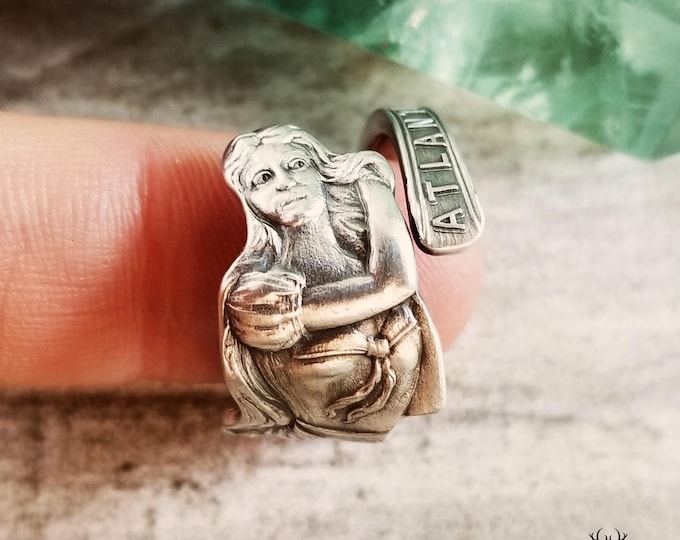 Rare Sea Goddess Ring, Sea Maiden Wrap Ring, Sterling Silver Atlantic City Ring, Vintage Art Nouveau Ring, Art Nouveau Antique Ring, 1887