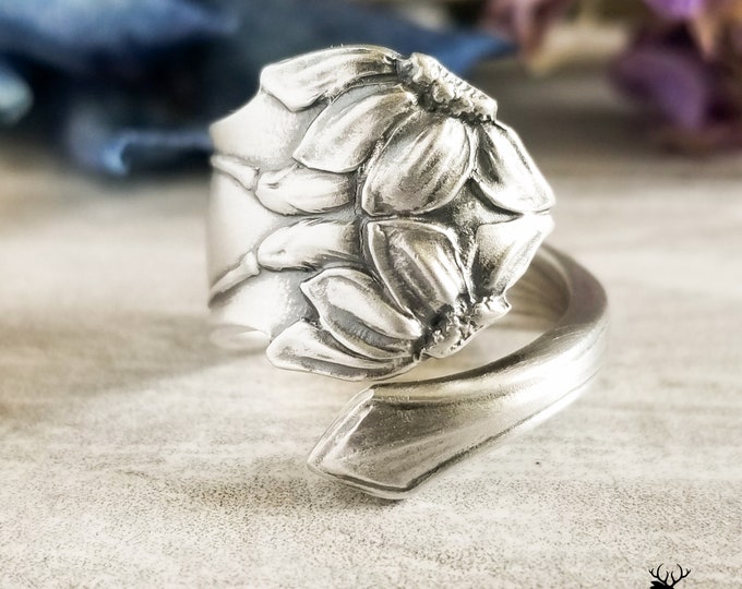 Art Nouveau Daisy Spoon Ring, Sterling Daisy Ring, Flower Spoon Ring, Vintage Sterling Silver Ring, Vintage Floral Nature Inspired Ring, 320