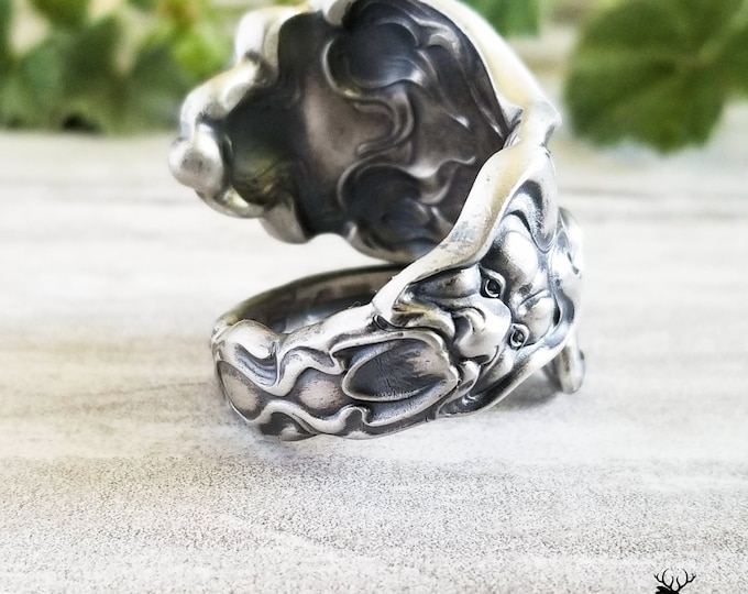 Vintage Green Man Ring, Rare Unger Douvaine Sterling Ring, Handmade Forest Spirit  Ring, Vintage Sterling Silver Spoon Jewelry, 194