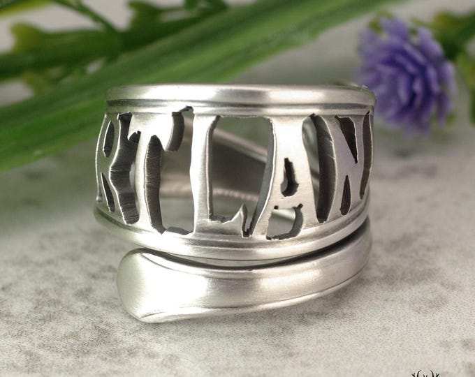 Portland Cut Out Ring, Antique Sterling Silver Portland Oregon Ring, Silver Pacific Northwest Ring, Vintage City of Roses Spoon Ring, 1600