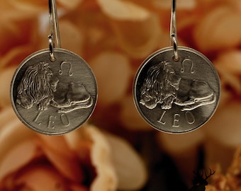 Sterling Silver Leo Dangle Earrings, Silver Zodiac Lion Earrings, Art Nouveau Astrology Dangle Earrings, Fire Sign Jewelry, Leo-E7