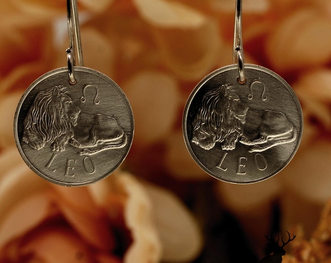 Sterling Silver Leo Dangle Earrings, Silver Zodiac Lion Earrings, Art Nouveau Astrology Dangle Earrings, Fire Sign Jewelry, Leo-E7