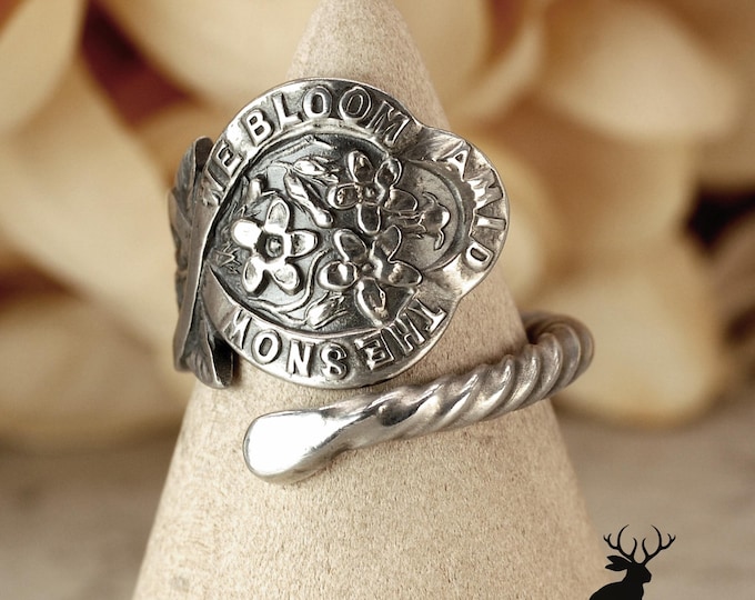 Dainty Daffodil Wrap Ring, Narcissus Snow Bloom Ring, Spring Blossom Spiral Ring, Antique Sterling Silver Floral Spoon Ring, 2218