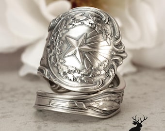 Texas State Wrap Ring, Sterling Texas Steer Ring, Sterling Spoon Ring, Lone Star State Ring, Southwest Ring, Souvenir Spoon Ring, 2454B