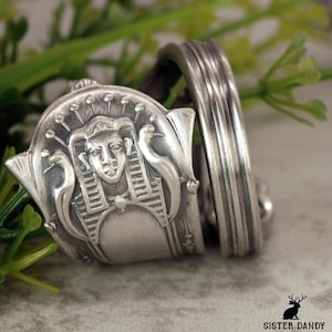 Sterling Silver Egyptian Sphinx Ring, Good Luck & Protection Wrap Ring, Silver Ancient Egypt Inspired Spoon Ring, Spiral Egyptian Ring, 2208