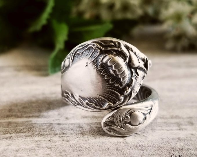 Sacred Lotus Ring, Water Lily Ring, Vintage Floral Ring, Sterling Lotus Ring, Vintage Flower Jewelry,  Sterling Silver Flower Ring, 809