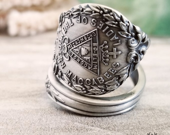 Ladies of the Modern Macabees Spoon Ring, Unique Antique Jewelry Gift, Sterling Silver Spoon Ring, Vintage Spoon Ring, Gift for Her, 1660