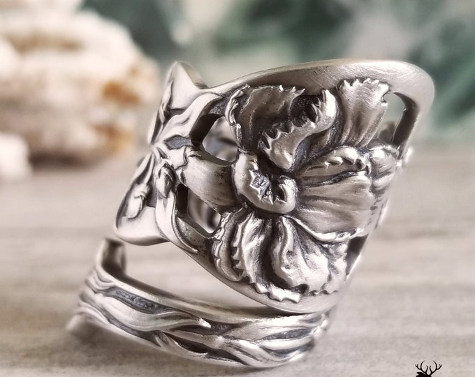 Art Nouveau Carnation Sterling Silver Ring, Antique Flower Spoon Ring, Flower Spoon Ring, Floral Spoon Jewelry, Sterling Spoon Ring, 330