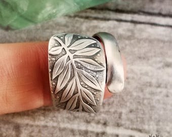 Fern Vine Leaf Sterling Spoon Ring, Botanical Spoon Ring, Vintage Spoon Ring, Vintage Spoon Jewelry, Nature Inspired Leaf Spoon Ring, 2119