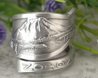 Mt Rainier Washington Ring, Mountain Sterling Wrap Ring, Seattle Souvenir Ring, Vintage Spoon Ring, Northwest Washington Sterling Ring, 976B