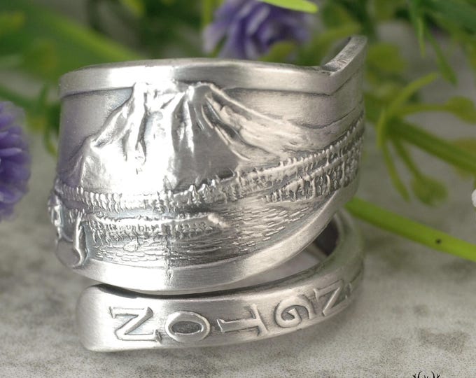 Mt Rainier Washington Ring, Mountain Sterling Wrap Ring, Seattle Souvenir Ring, Vintage Spoon Ring, Northwest Washington Sterling Ring, 976B