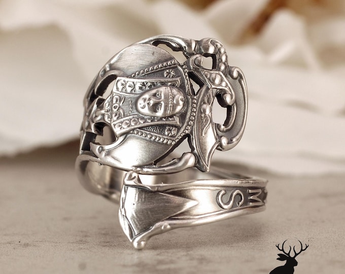 Rare Vintage Sterling Masonic Ring, Rare Wrap Ring, Sterling Silver Spiral Ring, Unique Masonic Jewelry, Unique Symbolic Spoon Ring, 1769B